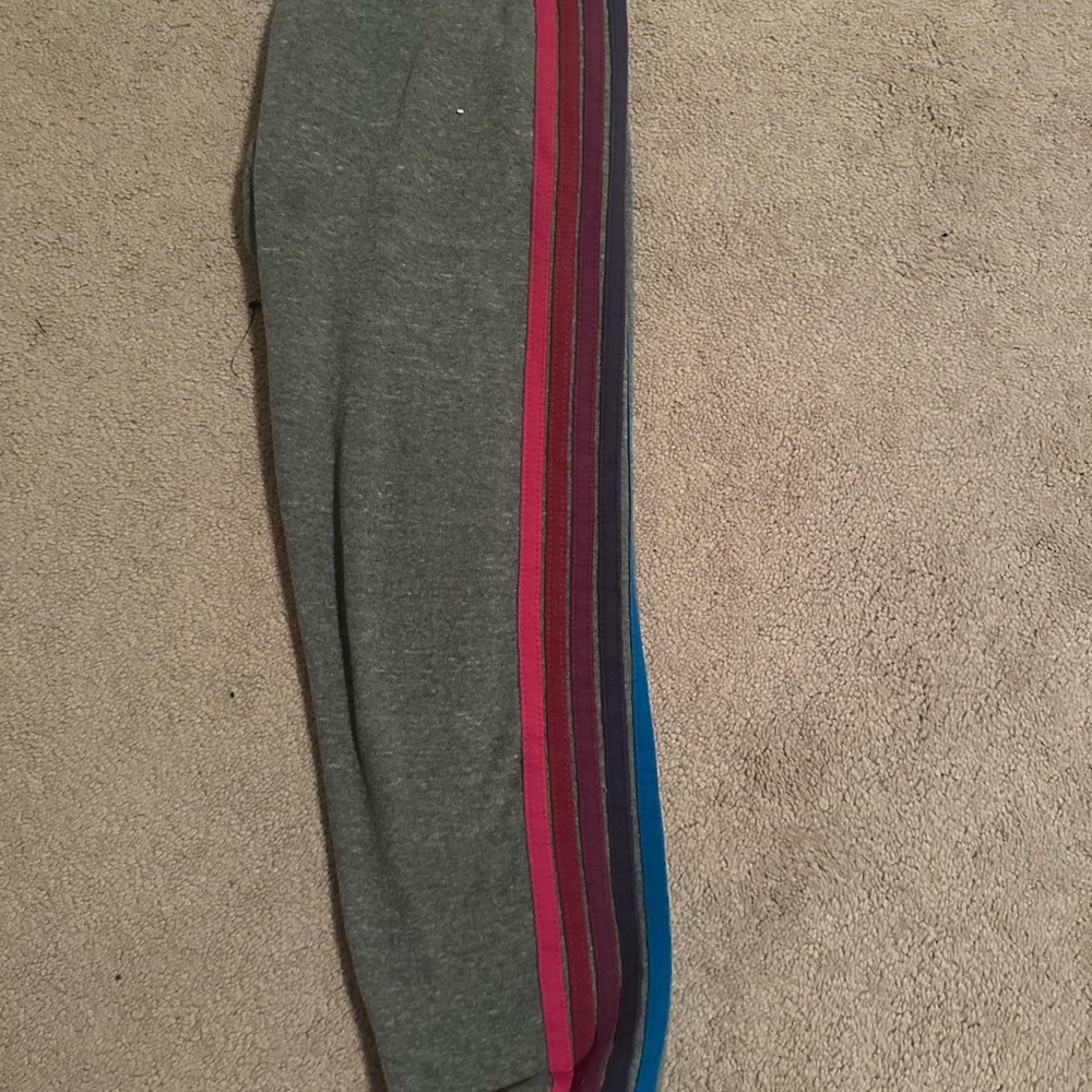 SOLD Aviator nation sweatpants in heather gray with purple/blue/pink side stripe